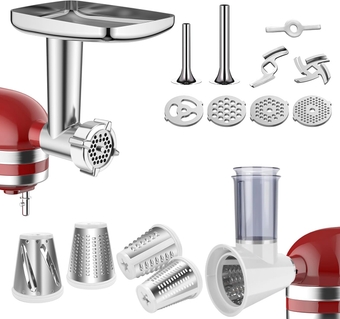 Meat Grinder&Slicer Shredder Attachments for KitchenAid Mixer,Food Grade Metal Meat Grinder kitchenaid,Cheese Grater Attachment for Kitchenaid Stand Mixer with 4 Superior Blades by