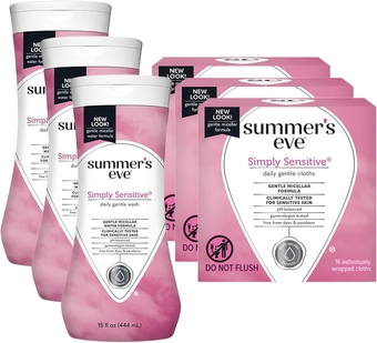 Simply Sensitive 6 Pack Set (Three 15 oz Washes and Three 16 Count Cleansing Cloths)
