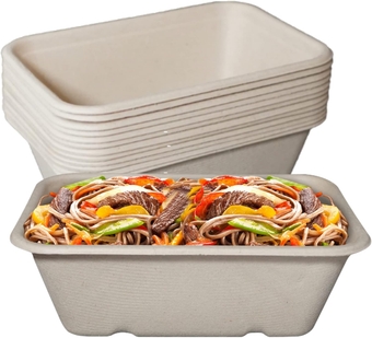 24oz Disposable Bowls - Rectangular Compostable Sugarcane Fiber Biodegradable Paper Bowls Eco-Friendly Oblong Take Out Food Containers, Food Storage, Microwave Safe, Meal Prep (25 PACK)