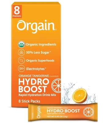 Organic Hydration Packets, Electrolytes Powder - Orange Tangerine Hydro Boost with Superfoods, Gluten-Free, Soy Free, Vegan, Non GMO, Less Sugar than Sports Drinks, Travel Packets, 8 Count
