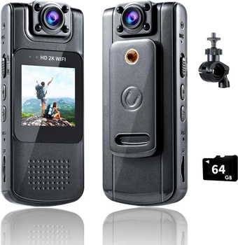 Body Camera with 2K FHD Recording, Body Cam with Audio 1.54 in Screen Built-in 64GB Card with Night Vision, Portable Police Cams Wearable Video Recorder 180° Rotatable Lens for Riding,Meeting,Home