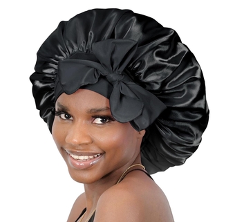 Silk Bonnet for Sleeping Women Satin Bonnet Hair Bonnet Night Sleep Cap Scarf wrap for Curly Hair with Tie Band Black