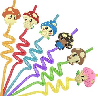 24pcs Mushroom Drinking Straws - Reusable, Translucent, and Fun Party Decorations for Kids and Adults - for Mushroom Party Favors,Birthday Party Supplies, with Cleaning Brushes
