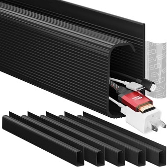 Cable Management Under Desk Kit - Under Desk Cable Management Cord Cover, Cable Hider Cord Management Under Desk Cable Organizer Easy to Install Cord Organizer Tray - 96''J Channel 6X16 - Black