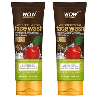 WOW   Apple Cider Vinegar Face Wash - No Parabens, Sulphate, Silicones & Color - Pack of 2 - Net Vol. 200mL