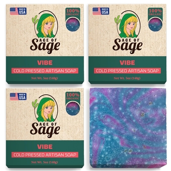 Natural Soap Bar - Handmade Soap Gifts for Men - For Face & Body Skin Care w/Shea Butter, Oatmeal & Sea Salt - Vibe Scent: Cool Water w/Aloe Vera - 4-Pack