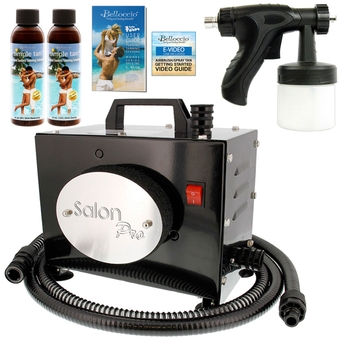 Salon Pro T200-12, 2 Stage Turbine Sunless HVLP Spray Tanning System; 2 Simple Tan DHA Tanning Solutions & User Guide Video Link