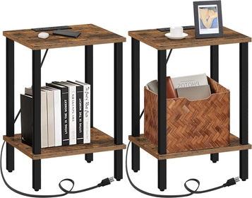 End Table with Charging Station, Side Table with USB Ports and Outlets, Nightstand, 2-Tier Storage Shelf, Sofa Table for Small Space, 1 Package（2PCS） TB01BB041