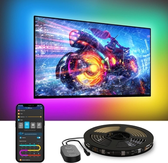 TV LED Backlight, RGBIC TV Backlight for 55-65 inch TVs, Smart LED Lights for TV with Bluetooth and Wi-Fi Control, Works with Alexa & Google Assistant, Music Sync, 99+ Scene Modes, Adapter