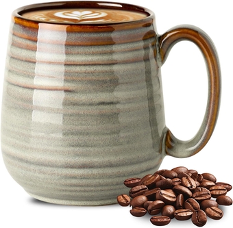 Large Coffee Mug, 20 OZ Ceramic Coffee Cup with Comfortable Handle for Men and Women, Modern Tea Cups for Coffee, Latte, Cocoa, Cappuccino, Microwave Safe, Grey Brown
