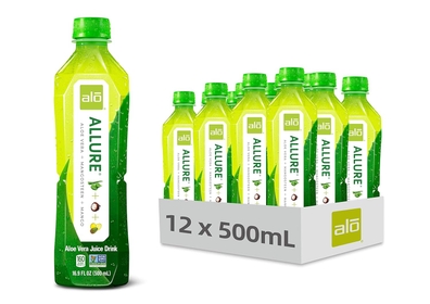 Aloe Vera Juice Drink | ALLURE - Mangosteen + Mango | 16.9 fl oz, Pack of 12 | Plant-Based Drink with Real Aloe Pulp