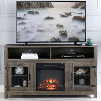 Electric Fireplace TV Stand Tv Stands for Living Room with Fireplace Entertainment Center with Fireplace with 18inch Fireplace Insert for TV up to 50inch Light Gray MDF