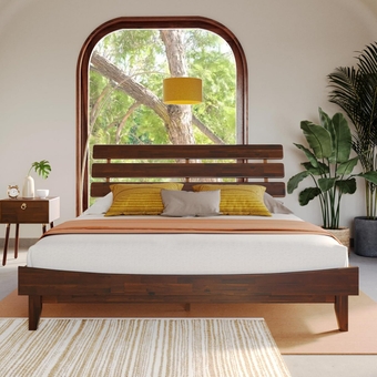 Caden 15'' Bed Frame with Adjustable Headboard - Mid Century, Retro Style with Acacia Wood - No Box Spring Needed - Wood Slat Support - Easy Assembly - Walnut, King (U.S. Standard)
