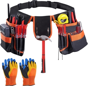 Tool Belt, 26 Pockets Tool Belts for Men Including Steel Hammer Loops Measuring Tape Holder,Detachable & Adjustable Tool Pouch for Electrician,Carpenter,Construction,DIYers,Work Apron,Utility Belt