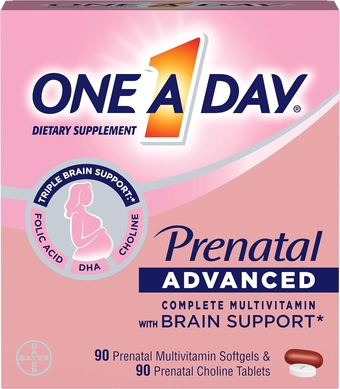 One  Day Women’s Prenatal dvanced Complete Multivitamin with Brain Support* with Choline, Folic cid, Omega-3 DH & Iron for Pre, During and Post Pregnancy, 90+90 Count, (180 Count Total Set)