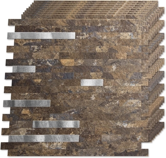 10-Sheet Peel and Stick Backsplash Tile, PVC Stick on Tile for Kitchen, Bathroom Vanities, Fireplace Décor - Rustic Slate