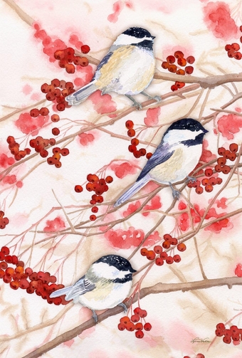 1110443 Chickadees and Berries Spring Flag 12x18 Inch Double Sided Spring  Flag for Outdoor House Bird Flag Yard Decoration