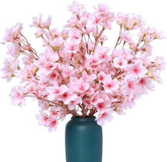6PCS Cherry Blossom Branches Decor Artificial Cherry Blossom Flowers 16" Fake Silk Flower Faux Real Touch Bouquet for Home Wedding Bedroom Japanese Garden Party Decoration(Pink)