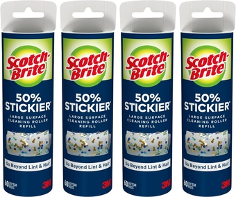 50% Stickier Large Surface Roller Refill, Works Great On Pet Hair, 4 Refills, 60 Sheets Per Refill, 240 Sheets Total Gray