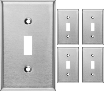 5 Pack Metal Toggle Switch Wall Plate, Standard Size, 1 Gang, 430 Grade Stainless Steel, 4.5'' x 2.75'', Corrosion and Heat Resistant, Light Switch Cover Panel, With Matching Screws