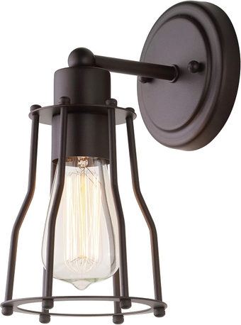 JL7419A Florence 5.13" 1-Light Metal Industrial Vanity Light Contemporary Reversible 2200K Edison 25W Bulb Included for Bathroom Hallway Living Room Bedroom Mirror, Oil Rubbed Bronze