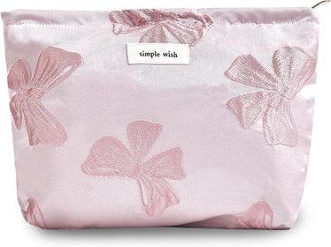 Makeup Bag Cosmetic bag Preppy Canvas Toiletry Bag for women Cute zipper pouch Organizer Travel accessories (Medium Pink Bow, Large)