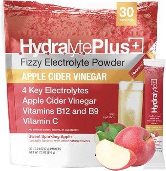 Plus Apple Cider Vinegar - Electrolytes and ACV Powder Drink, Low Sugar Hydration Powder Packets Formulated for Rapid Rehydration - Sweet Sparkling Apple, 30 Count