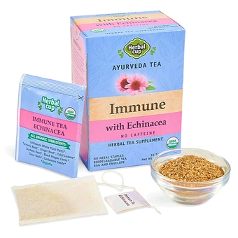 Herbal Cup Ayurveda Immune Tea, Organic Echinacea Booster, No Caffeine Herbal Teas (Immune Echinacea, 16 Count (Pack of 6))
