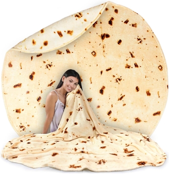 Burritos Tortilla Blanket Wrap - Double Sided Large 60 inches Blanket - Holiday Novelty Blanket - Soft Flannel Round Blanket Premium 280 GSM - Fun White Elephant Gift for Adults