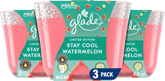 Candle Stay Cool Watermelon, Fragrance Candle Infused with Essential Oils, Air Freshener Candle, 3-Wick Candle, 6.8 Oz, 3 Count