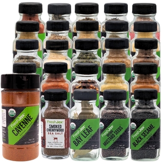 Organic Cayenne Pepper Powder and 25 Single Ingredient Spices Bundle | 1 Large Bottle and 25 Sampler sized | Non GMO, Gluten Free, Keto, Paleo, No Preservatives Spices and Seasonings