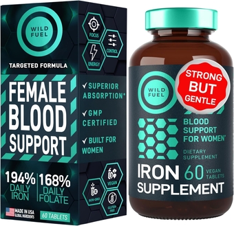 Iron Supplement for Women with Folic Acid - 194% Daily Iron Vitamins Ferrous Sulfate, 168% Folate Folic Acid - Iron Pills for Women with Anemia and Pregnant Women - 60 Gluten-Free, Vegan Iron Tablets