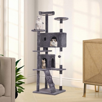 70” Cat Tree Cat Tower for Indoor Cats Multi-Level Cats Playhouse with Sisal Scratching Post Cat Condo Tall Stand House Cats Furniture Activity Center with Funny Toy, Dark Gray…