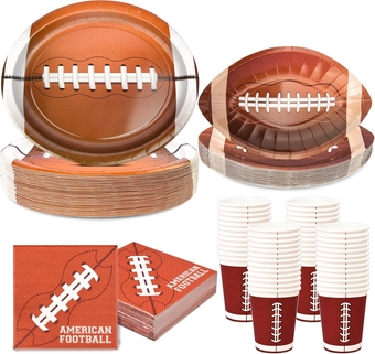 200PCS Superbowl Party Decorations 2024 Football Plates and Napkins Cups Serve 50 Super Bowl Party Supplies Disposable Plates Dessert Appetizer Dinner Dinnerware Tableware Football Shaped Plates Oval