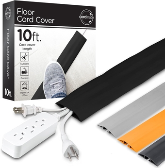 10 ft Cord Cover Floor, Cord Protector, Cord Management, Cord Concealer, Cable Hider and Cable Raceway, Extension Cord Cover, Black, 49628