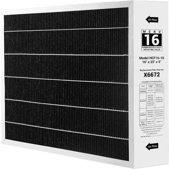 X6672 MERV 16 Furnace Filter 16 x 25 x 5 Carbon Clean Air Filter Replacement for Air Conditioner and HVAC System at Home, Office (1 Pack - Actual Size: 15.79 x 24.69 x 4.33 Inches)