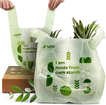 [500 Count] 100% Compostable Bags with Handle - 2.6 Gallon 0.78 Mil Grocery Shopping Bags, Unscented Small Garbage Bags for Bathroom, and Food Scrap, BPI & OK Compost Certified, ASTM D6400 Compliant