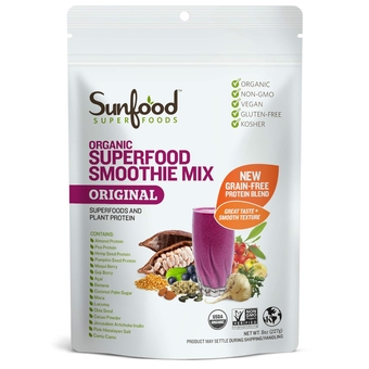 Smoothie Mix, Gluten Free, Organic, Vegan, Protein Blend w/Whole Foods, Vitamins, Fiber, Chia Seeds, Maca & Acai Powder, Energy Support, Meal Replacement, 8 oz Bag, 5 Servings