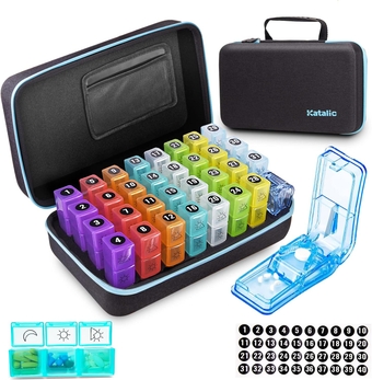 Monthly Pill Organizer,  Pill Organizer 3 Times a Day with Pill Cutter and 31 Daily Compartments, 31 Day Pill Organizer, with Portable Hard Shell Travel Pill Box Organizer