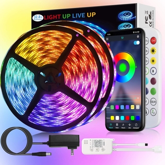 IP65 Waterproof LED Strip Lights, 32.8ft RGB 5050 LED Light Strips, Flexible Color Changing Music Sync, App Control, 24-Key Remote and 24V Power Supply for Indoor Outdoor Use(32.8ft)