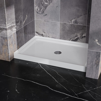 32" x 48" Shower Base 4 Round Rectangular Acrylic Alcove Shower Pan in White, 4 Sides Built in Design, Center Drain