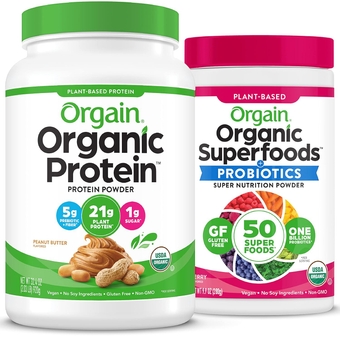 Organic Vegan Protein Powder (Peanut Butter) and  Organic Greens Powder (Berry) - Plant Based Protein and Superfoods