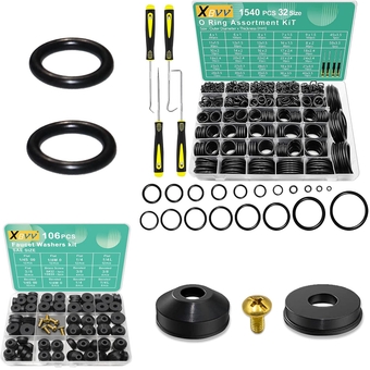 1540 Pcs 32 Size Metric O Ring Assortment and 106 Pcs Faucet Washers Kit for Automotive Hydraulic Faucet Stem Plumbing Sealing Repair