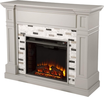 Birkover Electric Fireplace with Multicolor Marble Surround, Gray