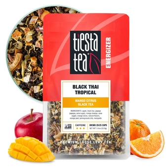 - Black Thai Tropical, Mango Citrus Black , Premium Loose Leaf  Blends, High Caffeinated Black , Make Hot or Iced  & Brews up to 25 Cups - 1.9oz Resealable Pouch