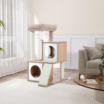 35 Inches Wooden Cat Tree for Small Castles(35" Beige)