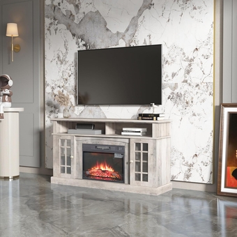 Fireplace TV Stand with Storage, Electric Fireplace TV Stand Entertainment Center with Remote Control, Media Console TV Cabinet with Doors for Living Room, Gray
