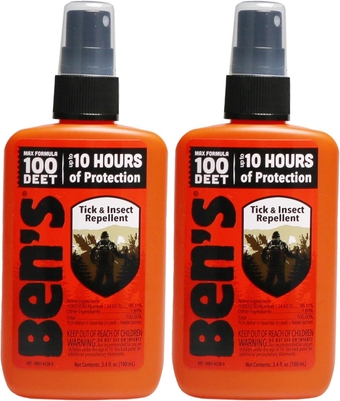 Tick & Insect Repellent - Travel Size Bug Spray with 100% DEET for Mosquitoes, Ticks & More - Up to 10 Hours of Protection - Max Strength - 3.4 oz (2 Pack)