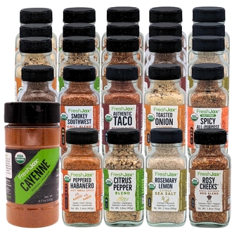 Organic Cayenne Pepper Powder and 25 Organic Seasoning Blends Bundle | 1 Large Bottle and 25 Sampler size | Non GMO, Gluten Free, Keto, Paleo, No Preservatives Spices and Seasonings