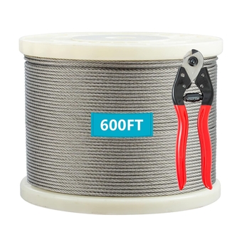 600Ft Stainless Steel Wire Rope, 1/8” T316 Stainless Steel Wire Cable, 7 x 7 Strands Construction, 2100lbs Breaking Strength Cable for Railing Decking, Guard Net, Garden Fence